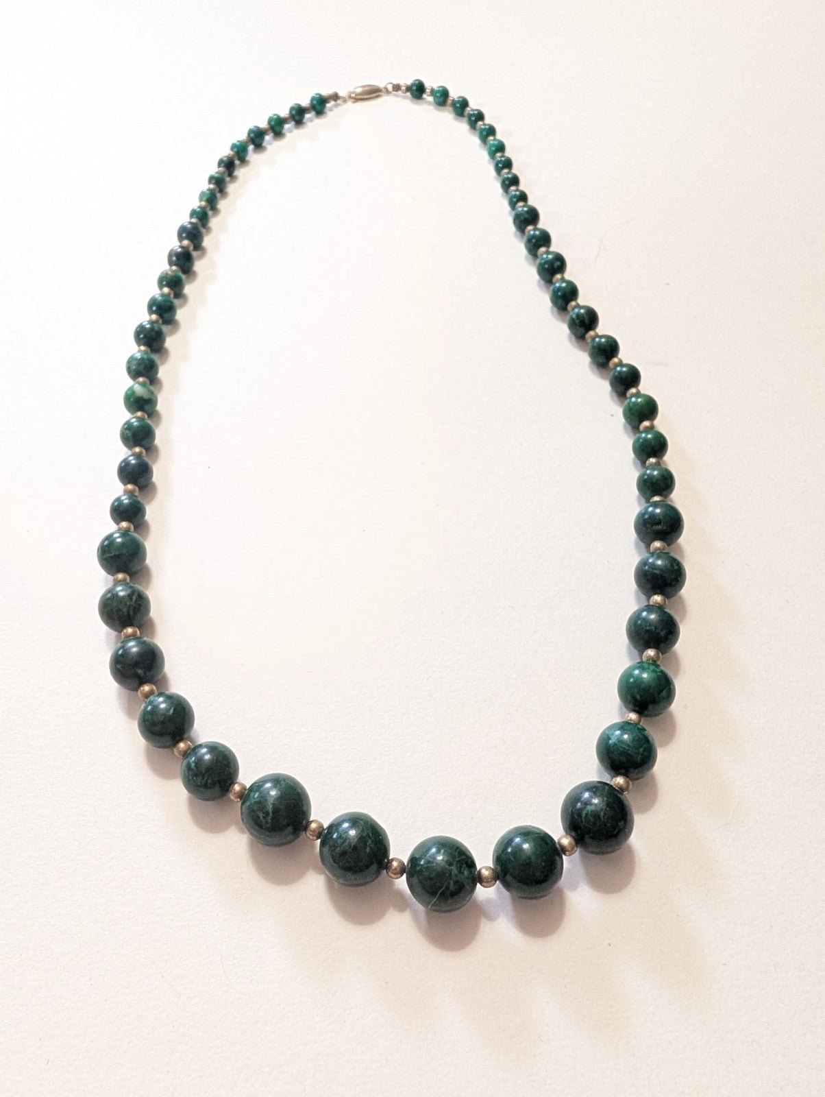 Natural Green Malachite Graduated Gemstone Bead Necklace 24"