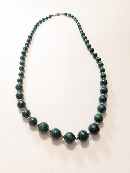 Natural Green Malachite Graduated Gemstone Bead Necklace 24"