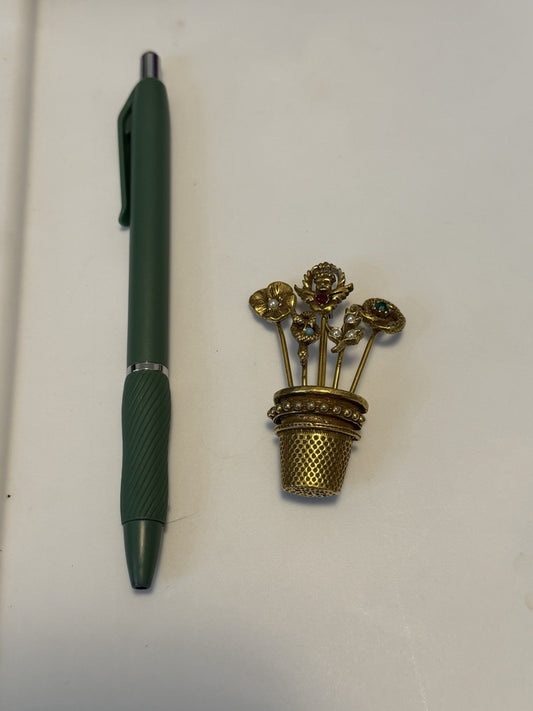 Vintage Goldette Victorian Revival Stick Pin Bouquet Gold Color Broach