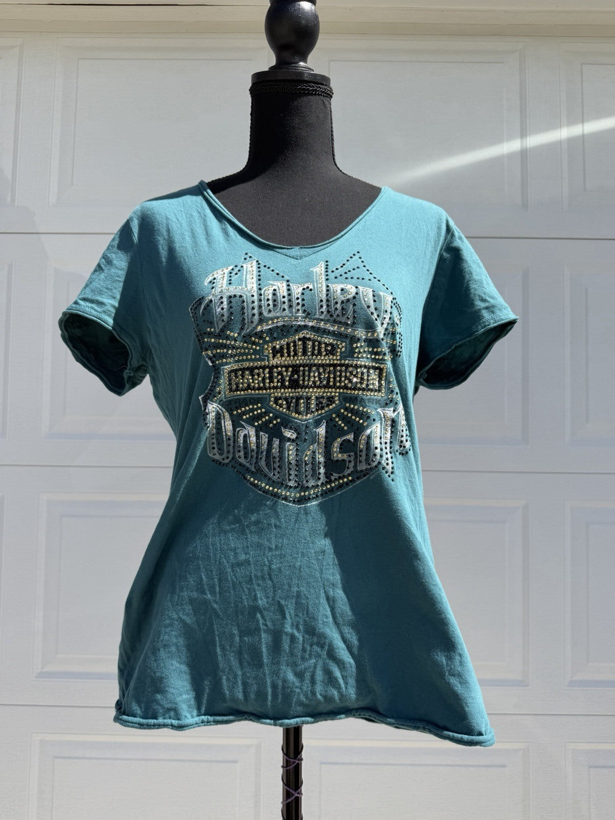 Harley Davidson Graphic Tee Turquoise Blue Size XL EUC