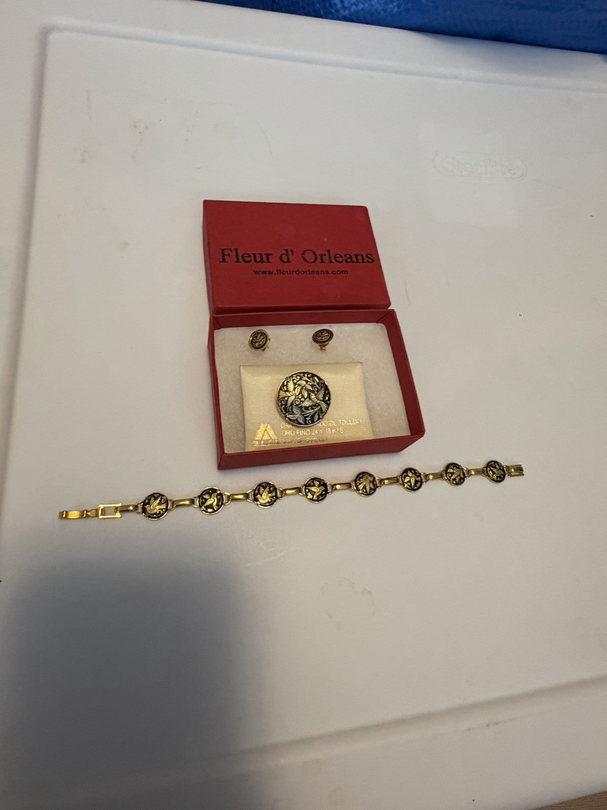 Vintage Fleur D’Orleans Damascene Jewlery Set