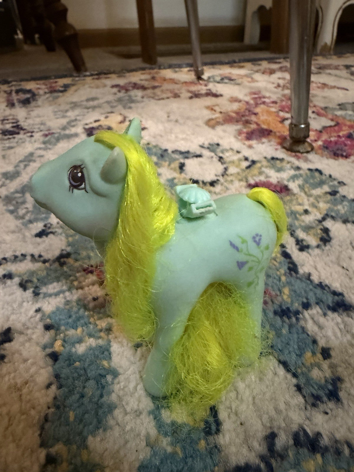 My Little Pony Flutter Morning Glory G1 1986 Purple Flower Neon Yellow Vtg MLP