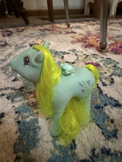 My Little Pony Flutter Morning Glory G1 1986 Purple Flower Neon Yellow Vtg MLP