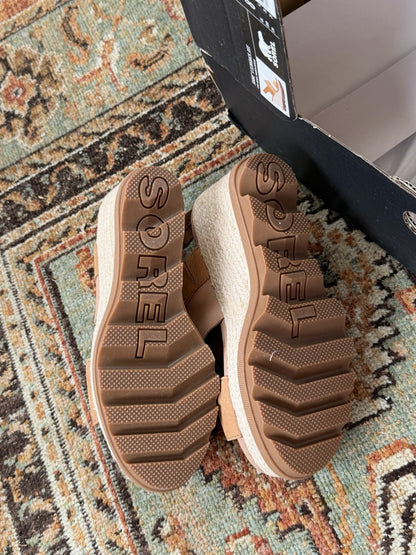 NEW SOREL Joanie IV Y Strap Wedge Sandals Women's Size US 8 Honest Beige