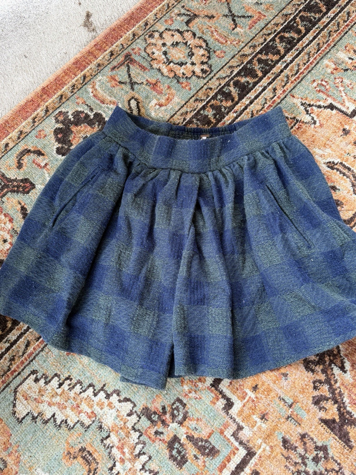 Free People Green Plaid Smocked Waist Skort Sz Small Flared Mini Skirt Shorts