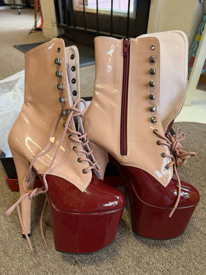 Pleaser Adore 7" Heel Two-Tone Lace-Up Ankle Boot 2 3 4" Platform Size 8 US