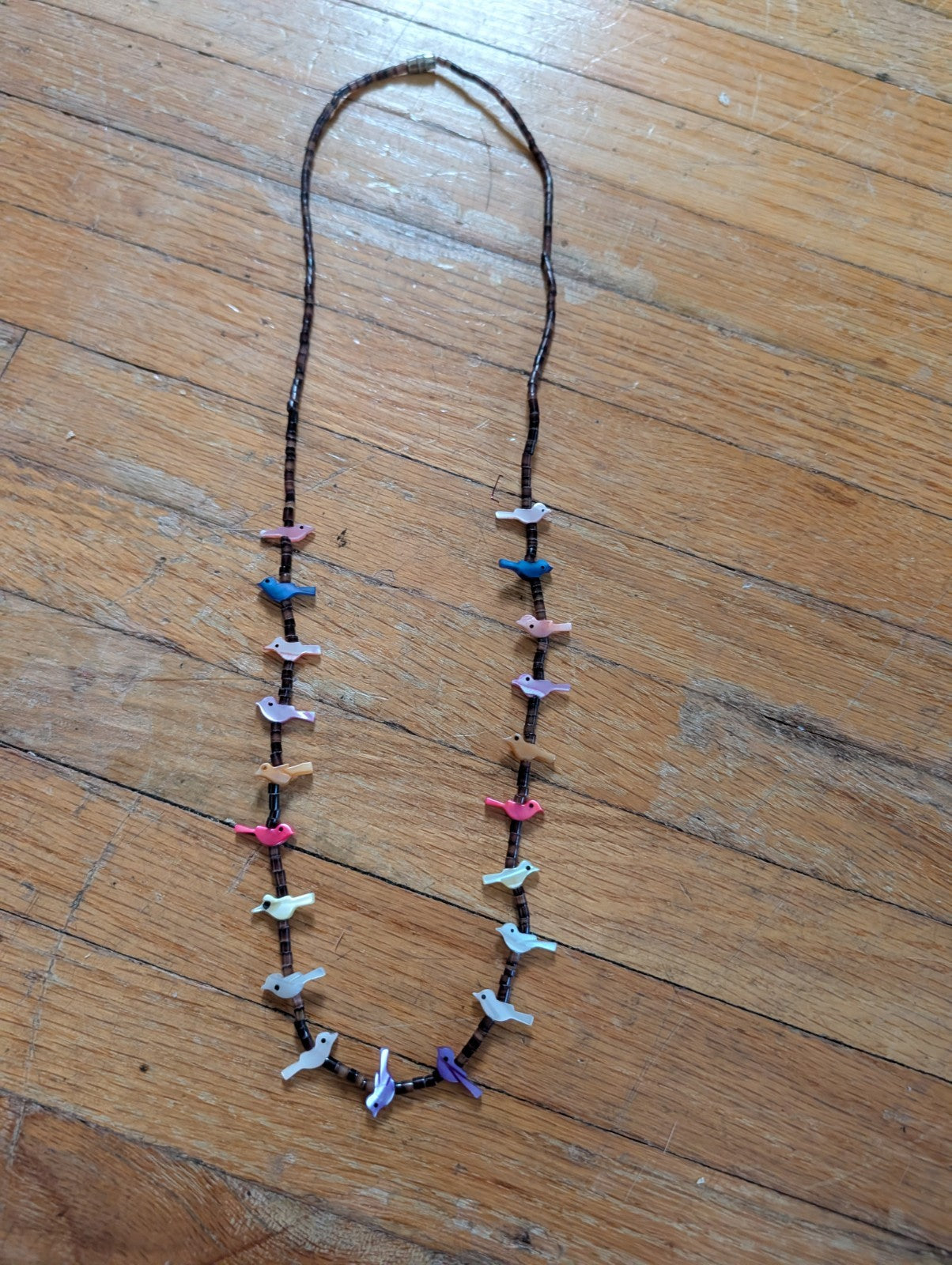 Vintage Zuni 24" Native American Sterling MOP Bird Fetish Heishi Shell Necklace 