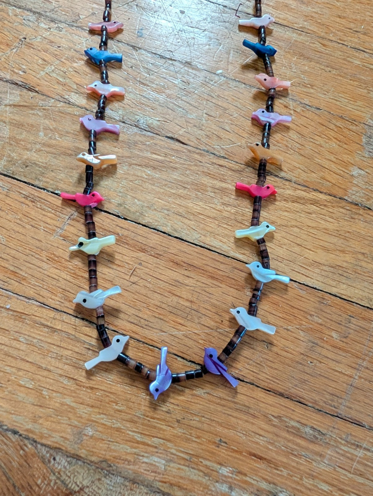 Vintage Zuni 24" Native American Sterling MOP Bird Fetish Heishi Shell Necklace 