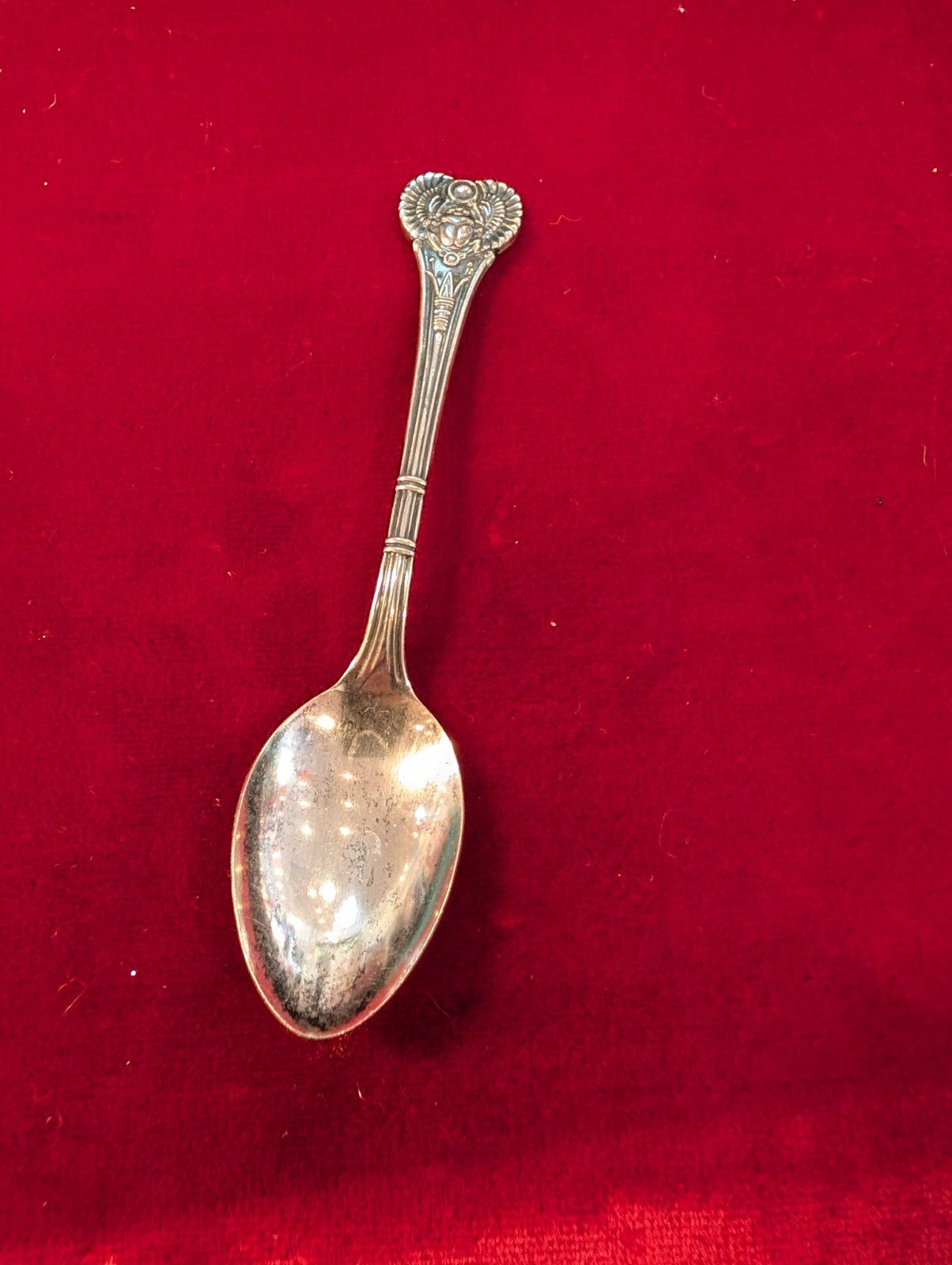 Antique Egyptian Revival Scarab Demitasse Silver Plate Spoon