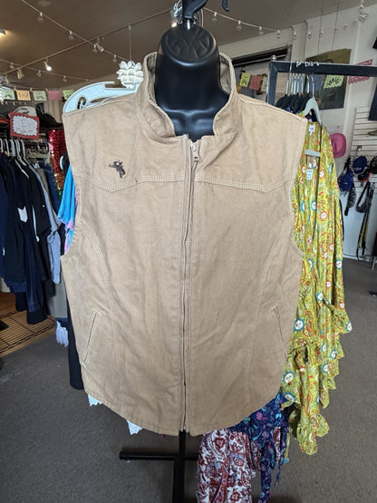 Wyoming Traders Vest Mens XL Tan Canvas Button Tan Khaki Western Rancher Rodeo
