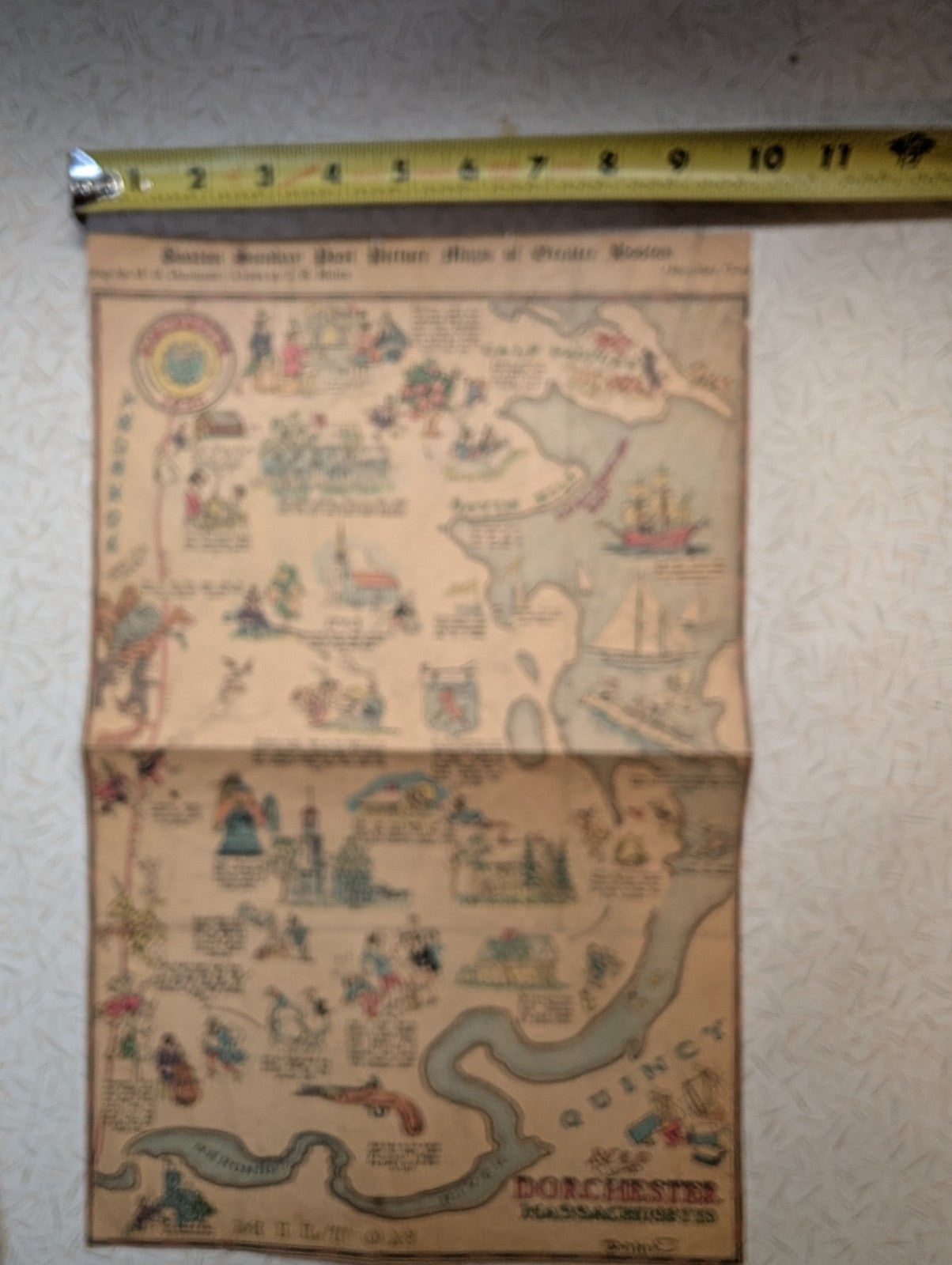 Picture Map Of Greater Boston Sunday Post Dorchester 30s Illustration News Comic