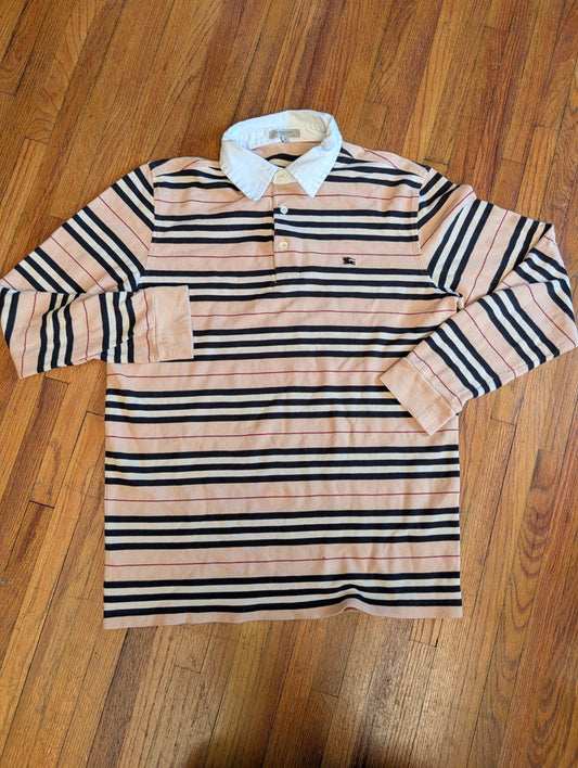 BURBERRY LONDON Size M Nova Stripe Cotton Long Sleeve Polo Rugby 
