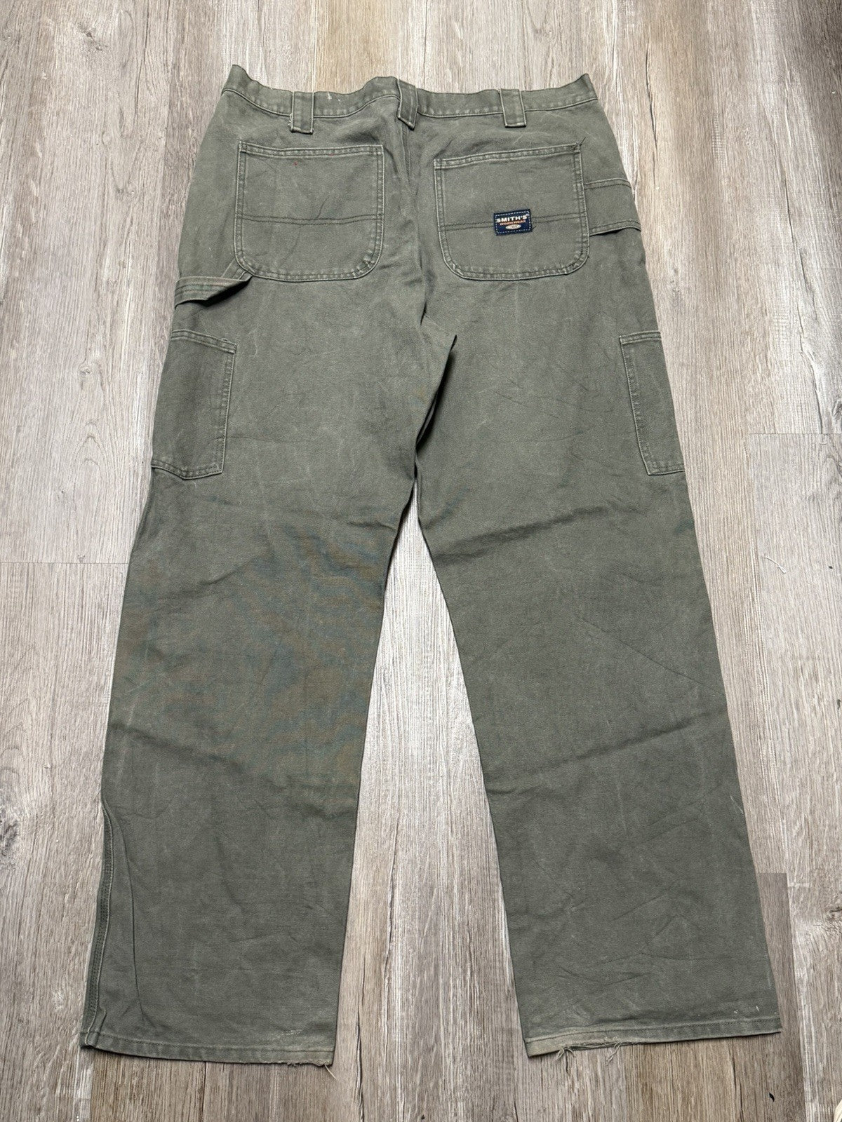Smith's Workwear Men's Relaxed Fit Olive Canvas Work Pants (38 x 34) Q2(A436T)