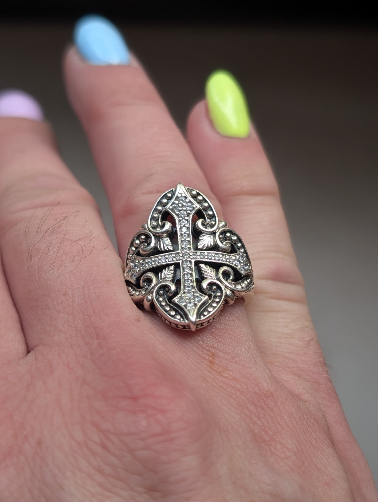 Scott Kay Sterling Silver .925 Cross Saddle Ring Size 8 
