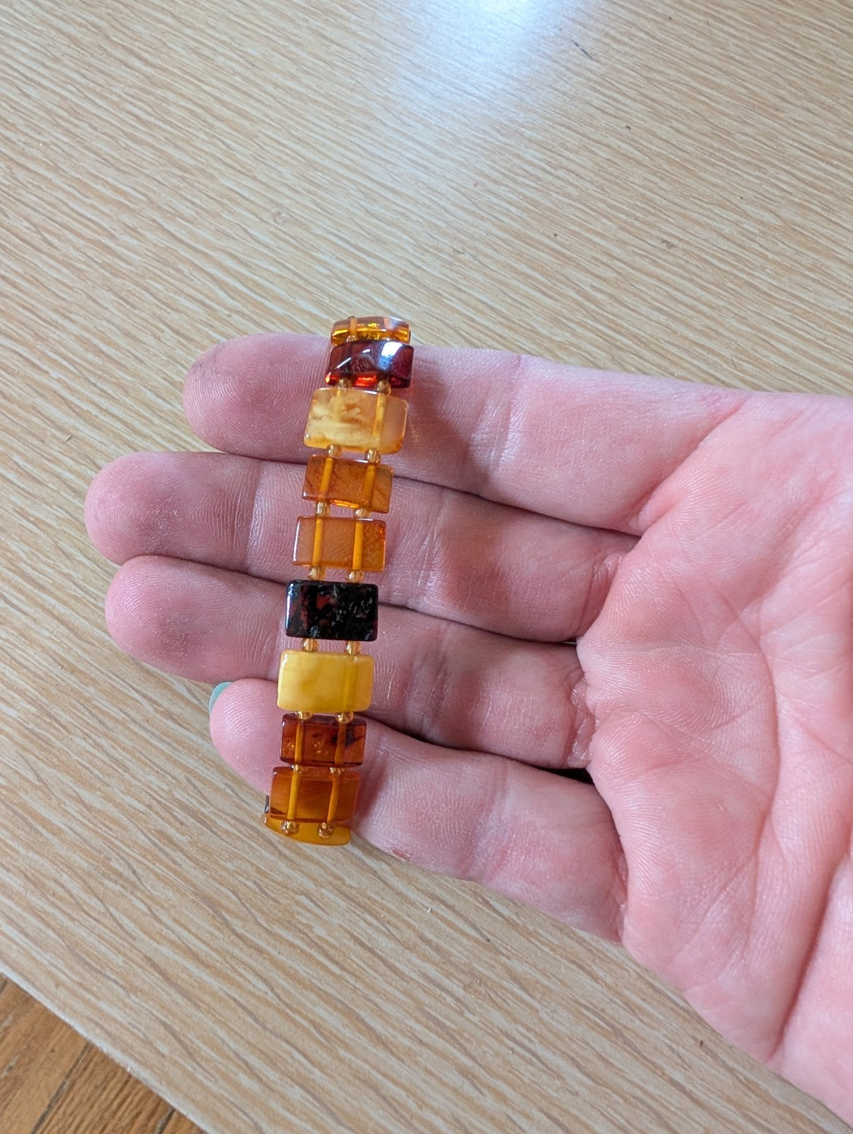 Dainty Baltic Amber Bracelet Multicolor Stretch Women’s Butterscotch & Cognac