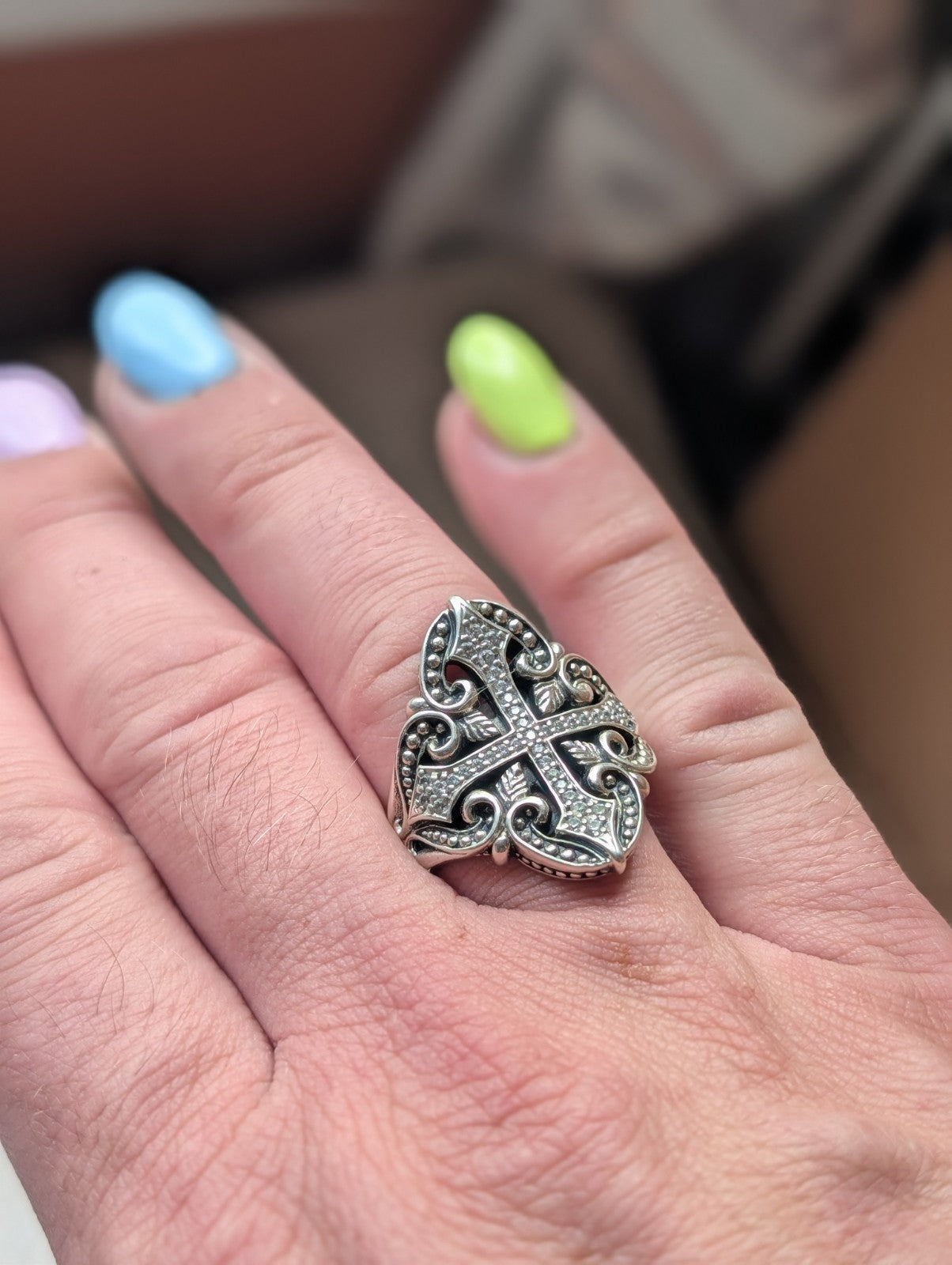 Scott Kay Sterling Silver .925 Cross Saddle Ring Size 8 