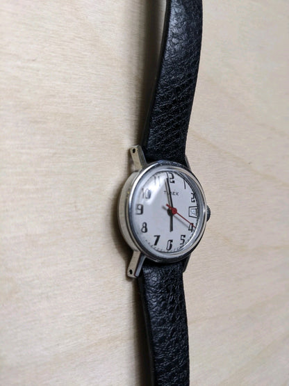 Vintage Timex Watch Women Silver Tone Date Dial Manual Wind EUC