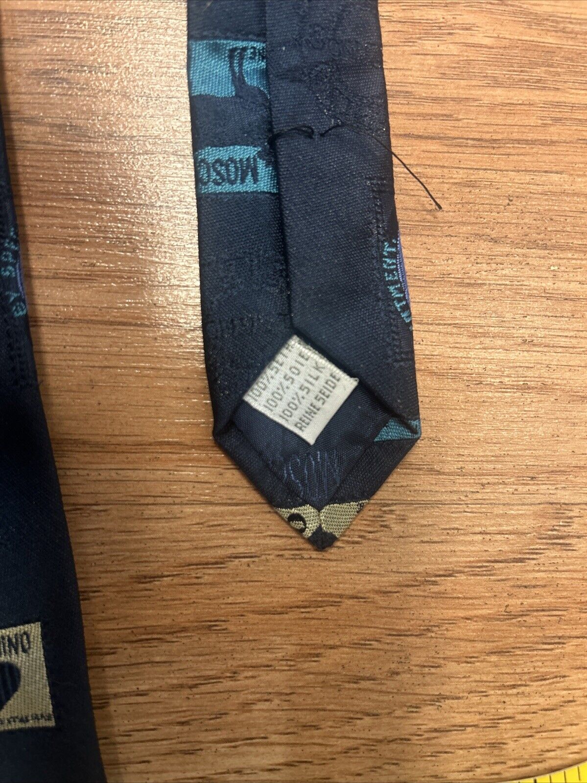 MOSCHINO Blue Multi Post Labels Print postage designer Tie ITALY MADE