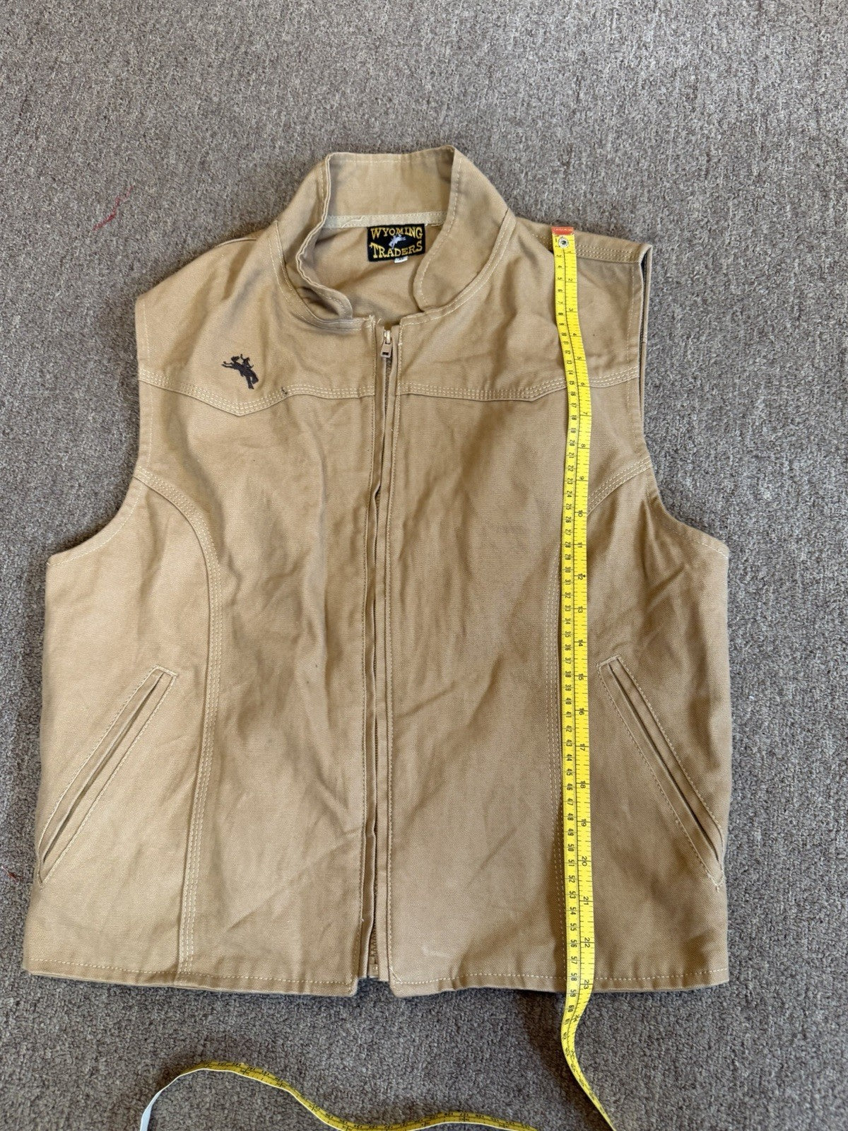 Wyoming Traders Vest Mens XL Tan Canvas Button Tan Khaki Western Rancher Rodeo