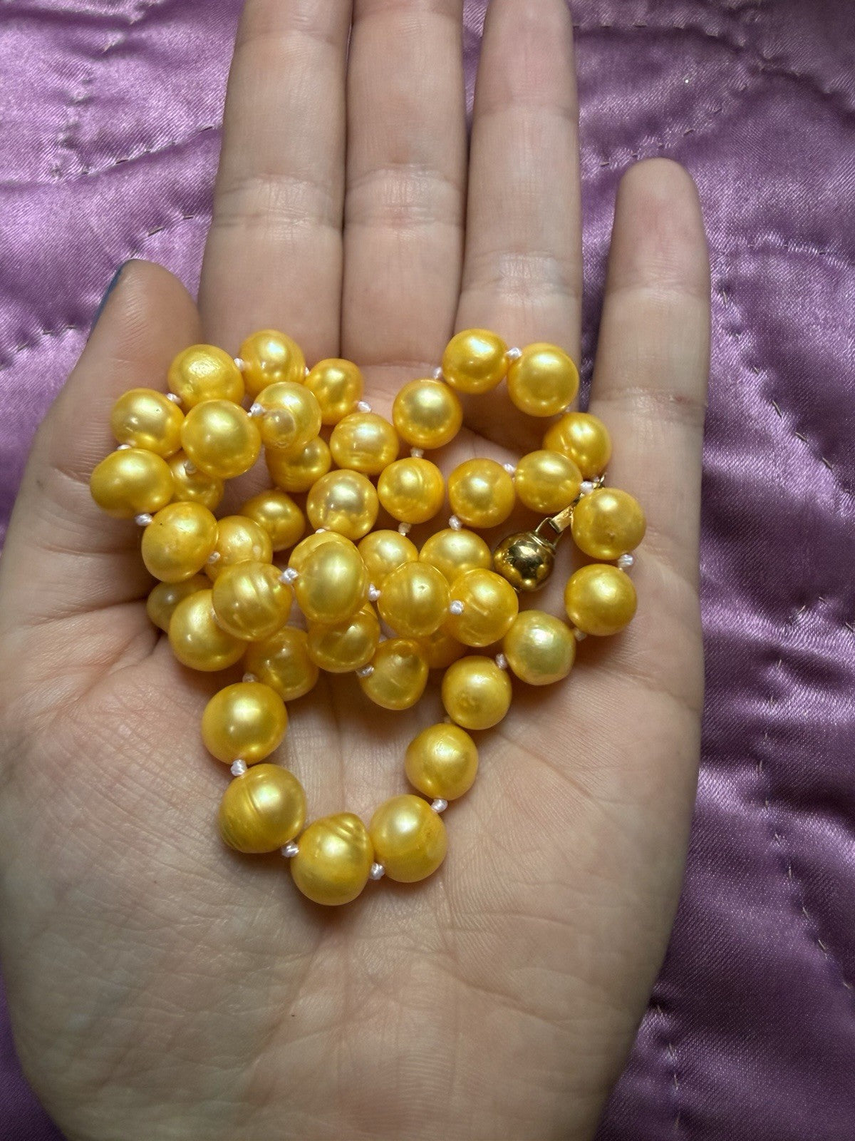 SOUTH SEA NATURAL yellow PEARL NECKLACE 11-12MM 14K GOLD CLASP 18''