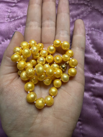 SOUTH SEA NATURAL yellow PEARL NECKLACE 11-12MM 14K GOLD CLASP 18''