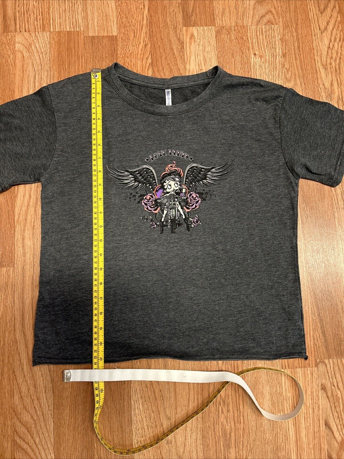 Y2K Betty Boop Love Hurts Biker  Cropped Tshirt Medium Large 