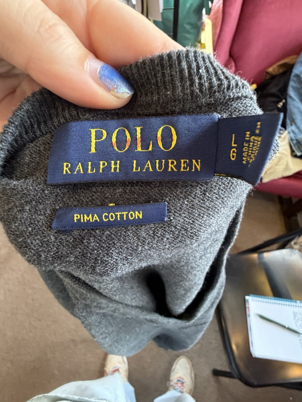 Polo Ralph Lauren Men's Long Sleeve V-Neck T-Shirt Charcoal Gray L