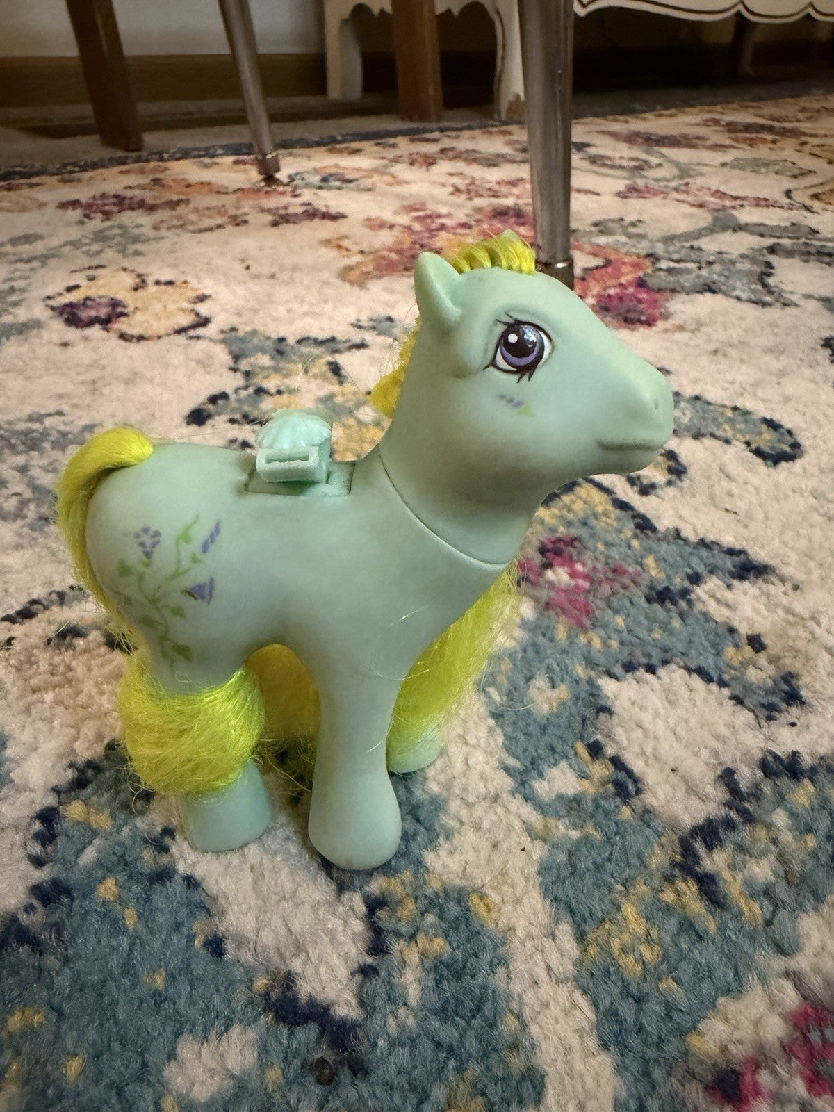 My Little Pony Flutter Morning Glory G1 1986 Purple Flower Neon Yellow Vtg MLP