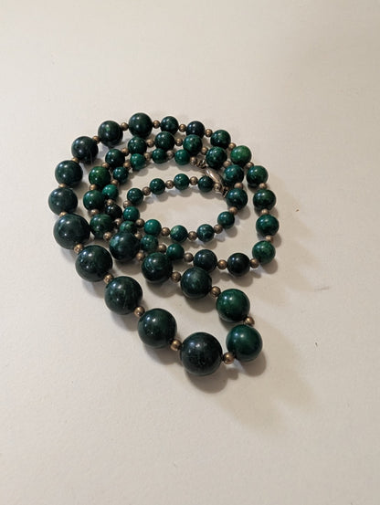 Natural Green Malachite Graduated Gemstone Bead Necklace 24"