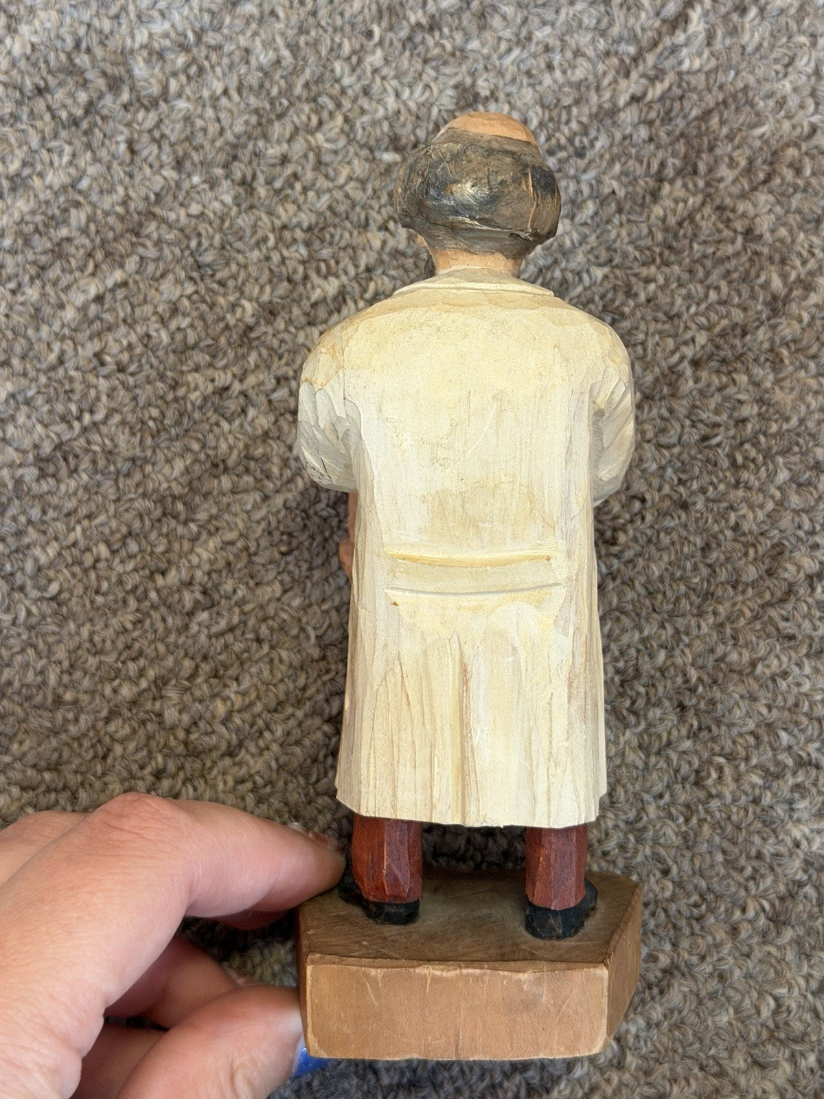 Hand Carved Wooden Obstetrician Doctor Holding Baby 5.4" Figurine German Vintage