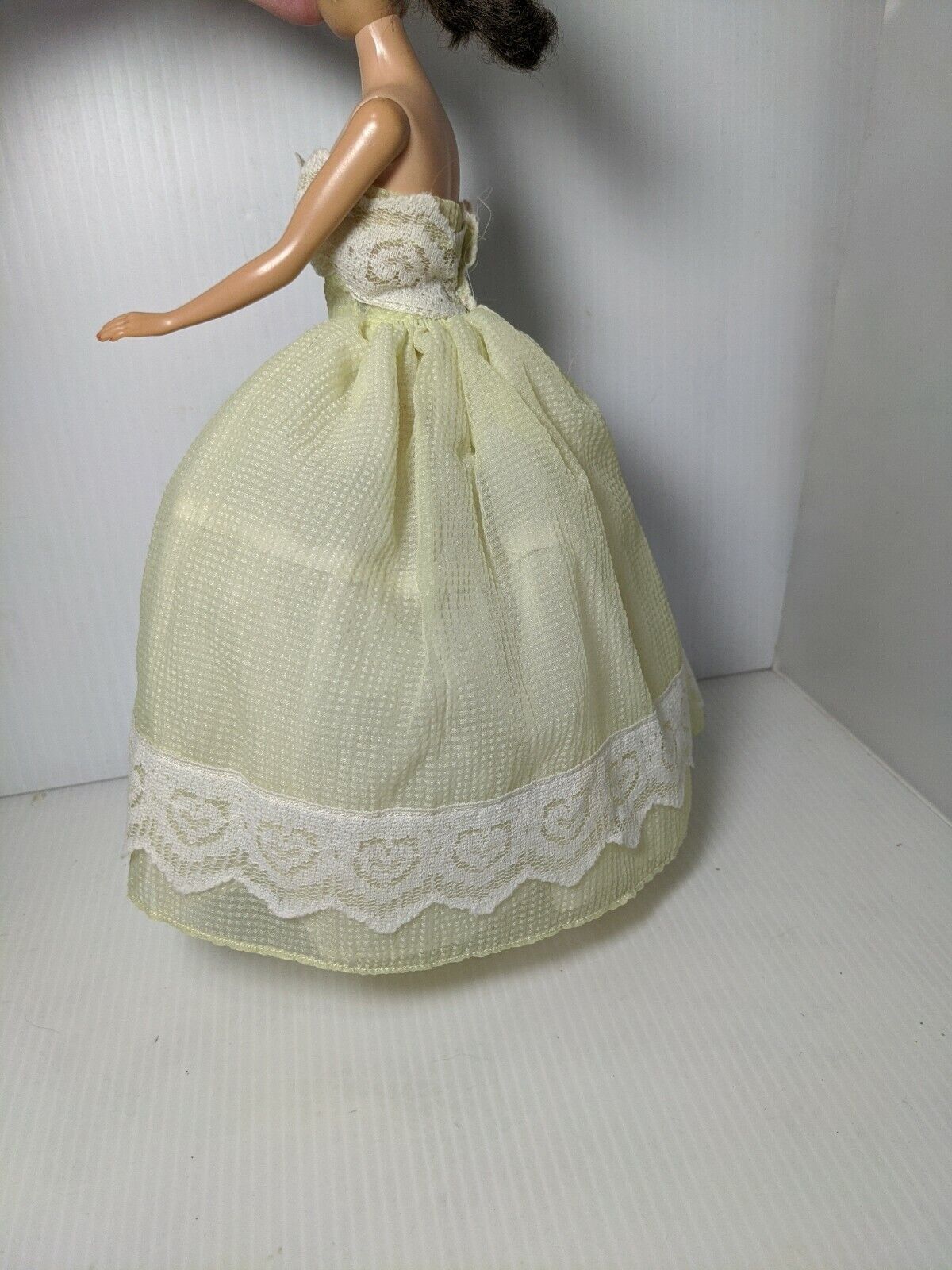 Barbie clone outfit homemade vintage ball gown yellow chiffon lace dress  