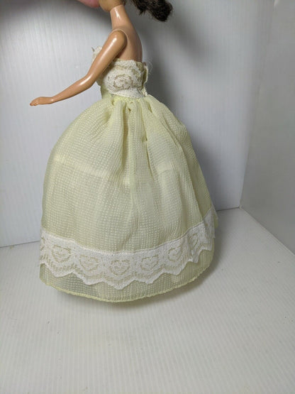 Barbie clone outfit homemade vintage ball gown yellow chiffon lace dress  
