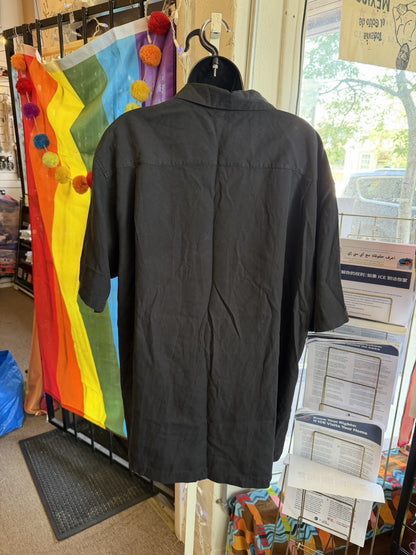 Tommy Bahama Shirt Mens Large Black Stitched 100% Silk Button-down XL