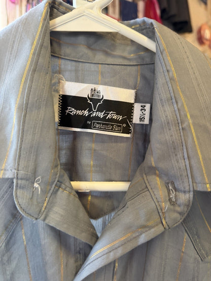 V Vintage Panhandle Slim Western Shirt Mens 15 1/2 Gold Striped Cowboy