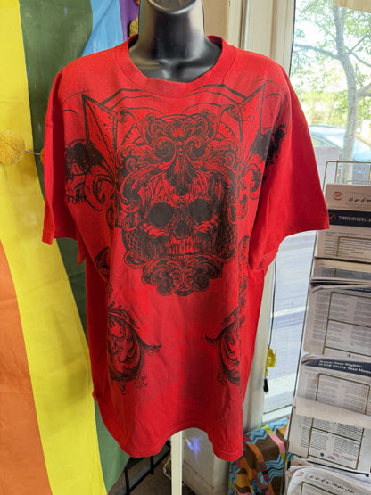 Vintage Y2K MMA Elite Grunge Goat Skull Cross Shirt Red Mens Size XL