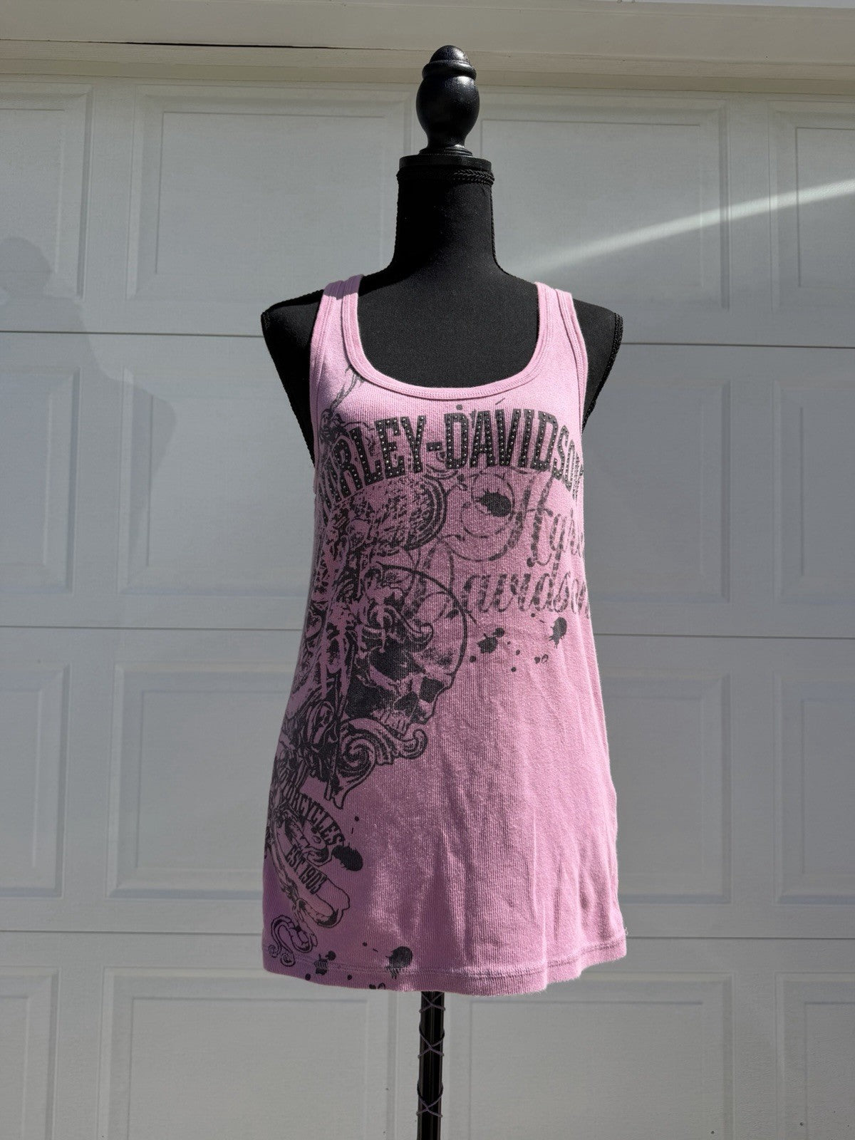 VTG Y2K Harley Davidson Embroidered Pink Tank Women’s Size XL