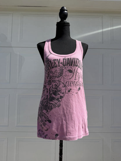 VTG Y2K Harley Davidson Embroidered Pink Tank Women’s Size XL