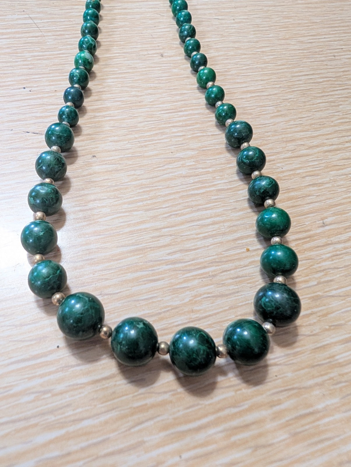 Natural Green Malachite Graduated Gemstone Bead Necklace 24"