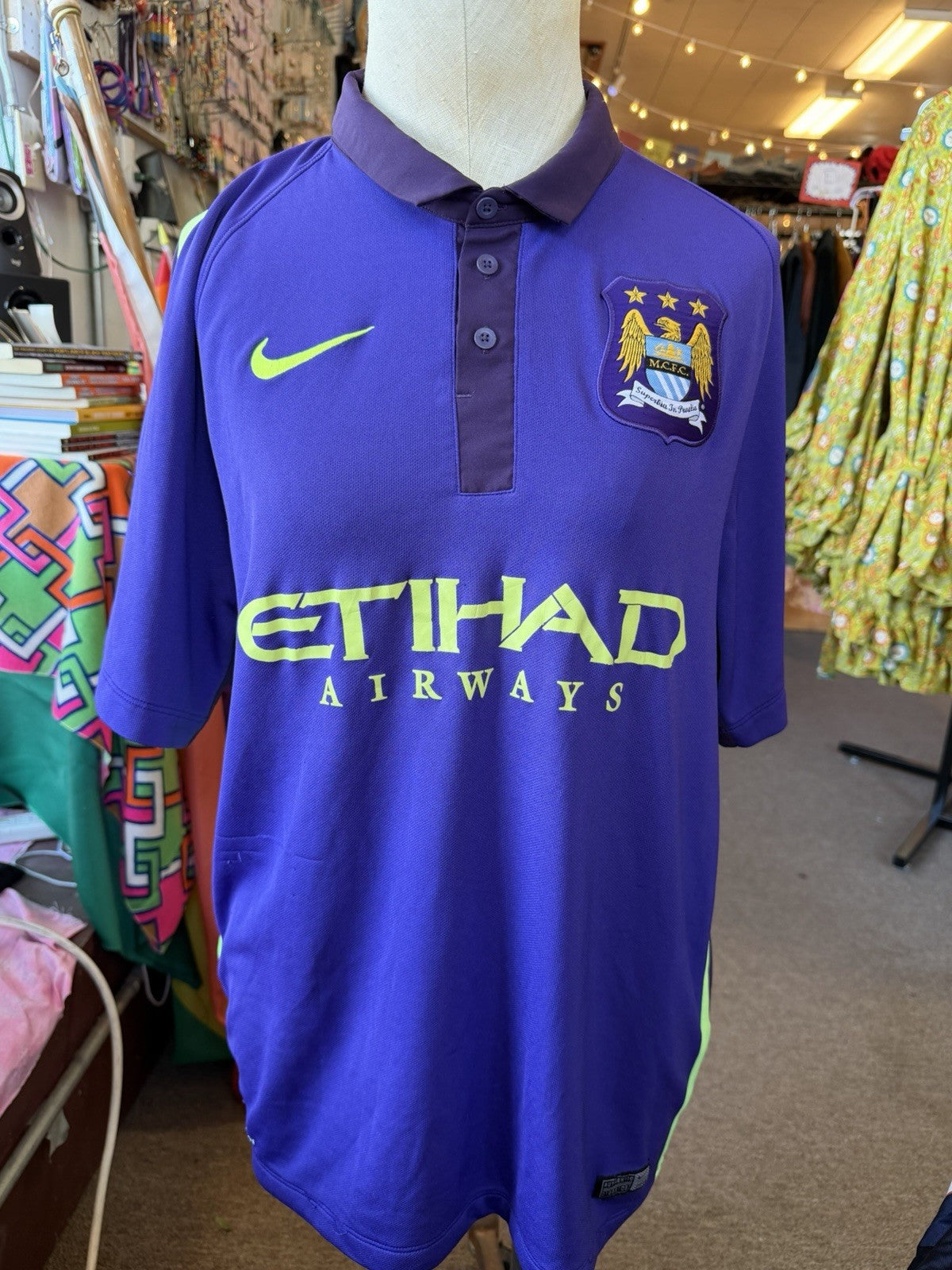 AS IS We Are City Jersey Nike Ethiad Airways Bass Mens Soccer Sz L