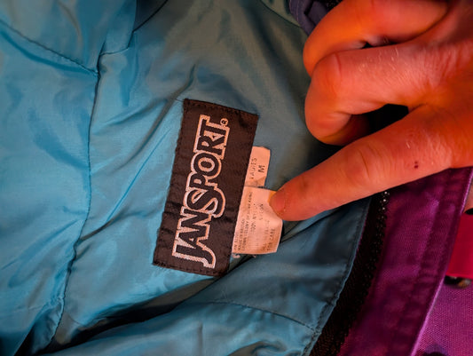 Jansport Vintage 90s Colorblock Windbreaker Jacket Purple Teal Anorak Ladies M