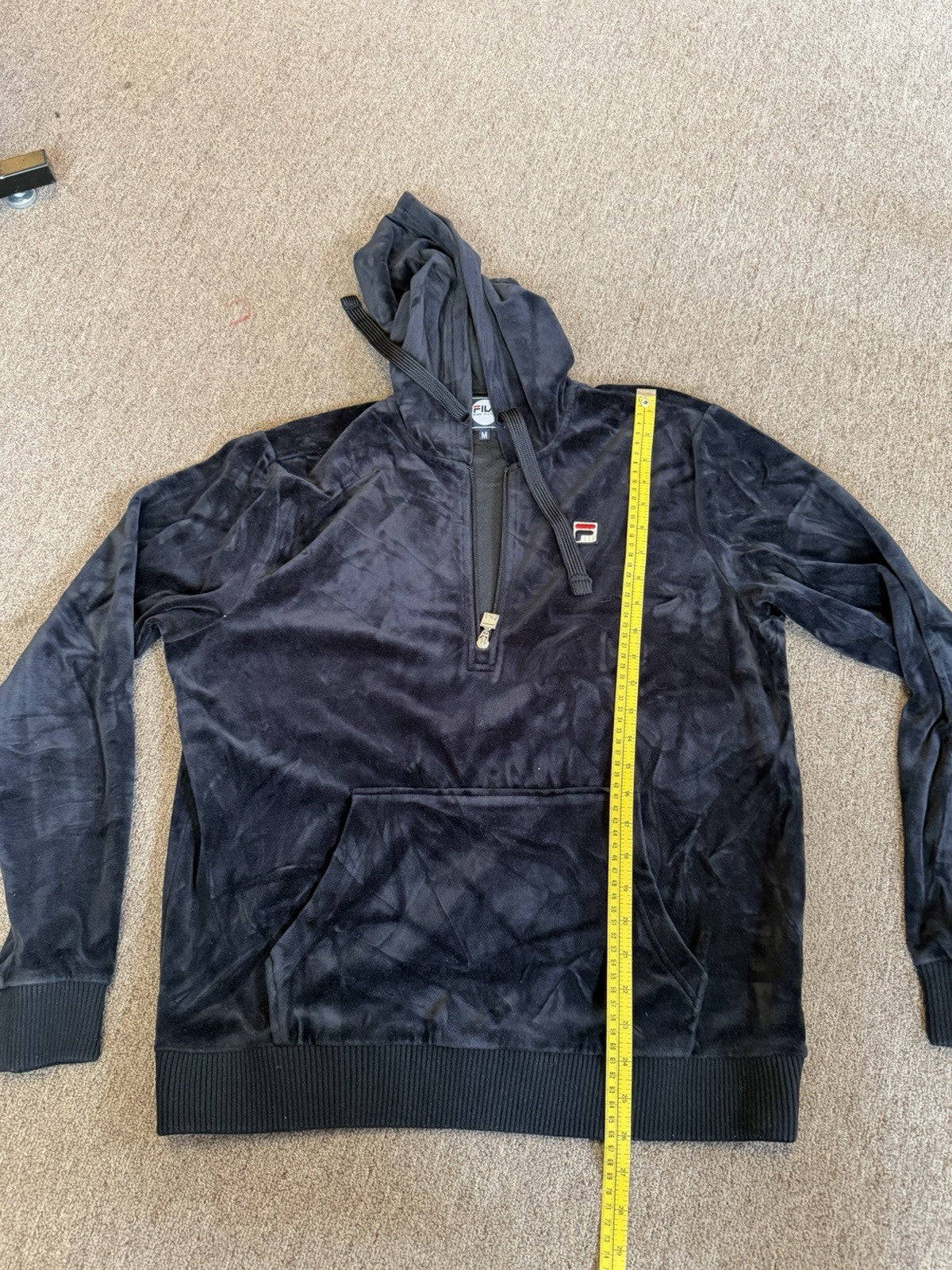FILA Sport Women's Medium Black Velvet Velour Full Zip Hoodie Jacket