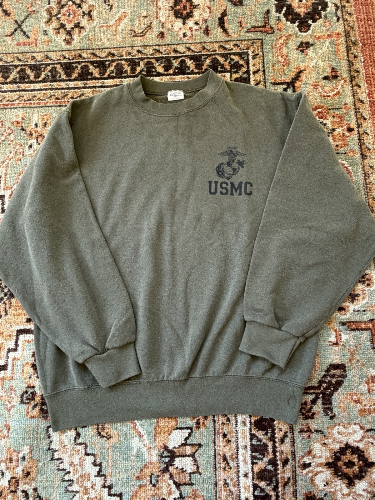 AS IS Vintage USMC Marines Sweatshirt Mens Medium M Green Pullover