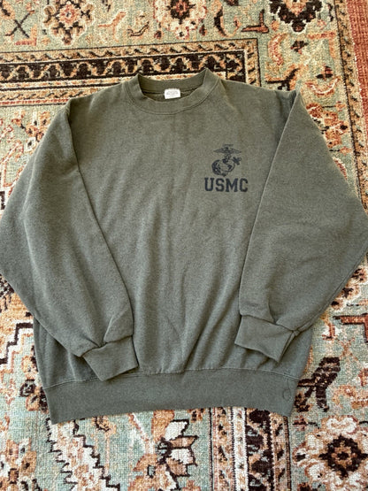 AS IS Vintage USMC Marines Sweatshirt Mens Medium M Green Pullover