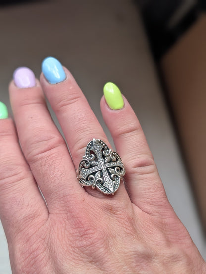 Scott Kay Sterling Silver .925 Cross Saddle Ring Size 8 