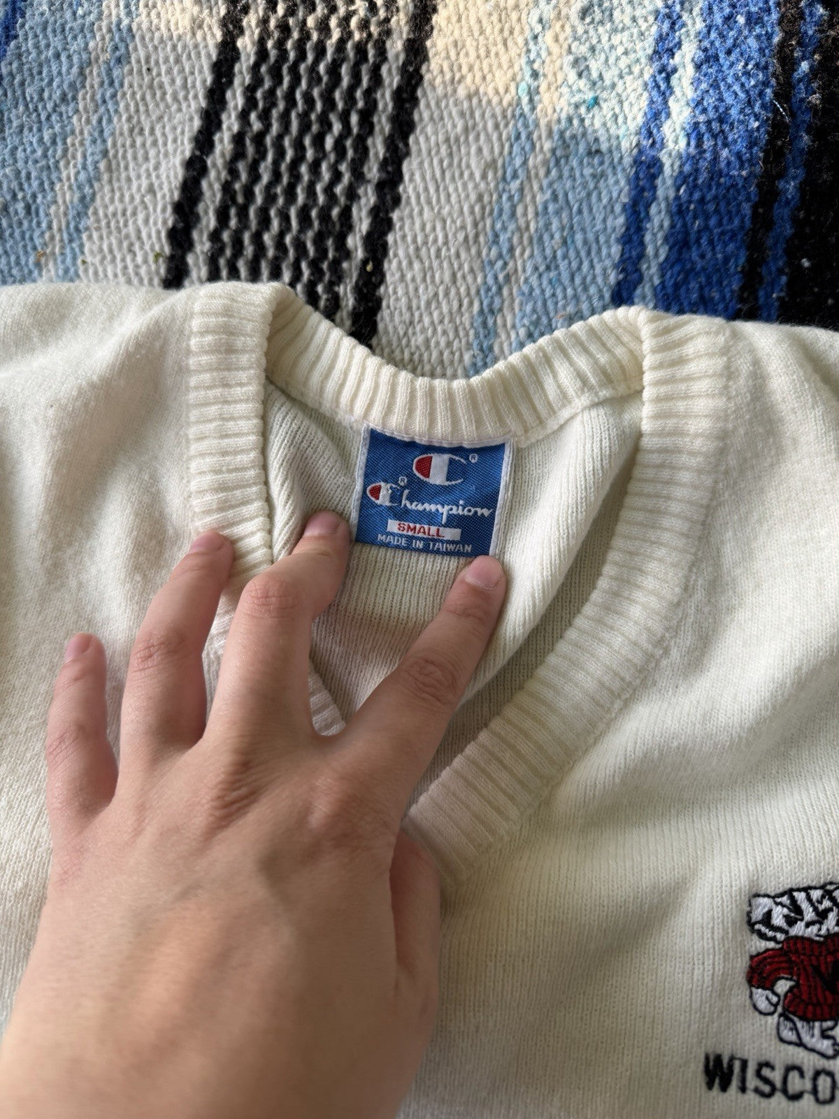 Vintage University Of Wisconsin Champion Pullover Embroidered Sweater Size Small