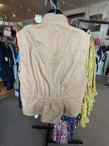 Wyoming Traders Vest Mens XL Tan Canvas Button Tan Khaki Western Rancher Rodeo