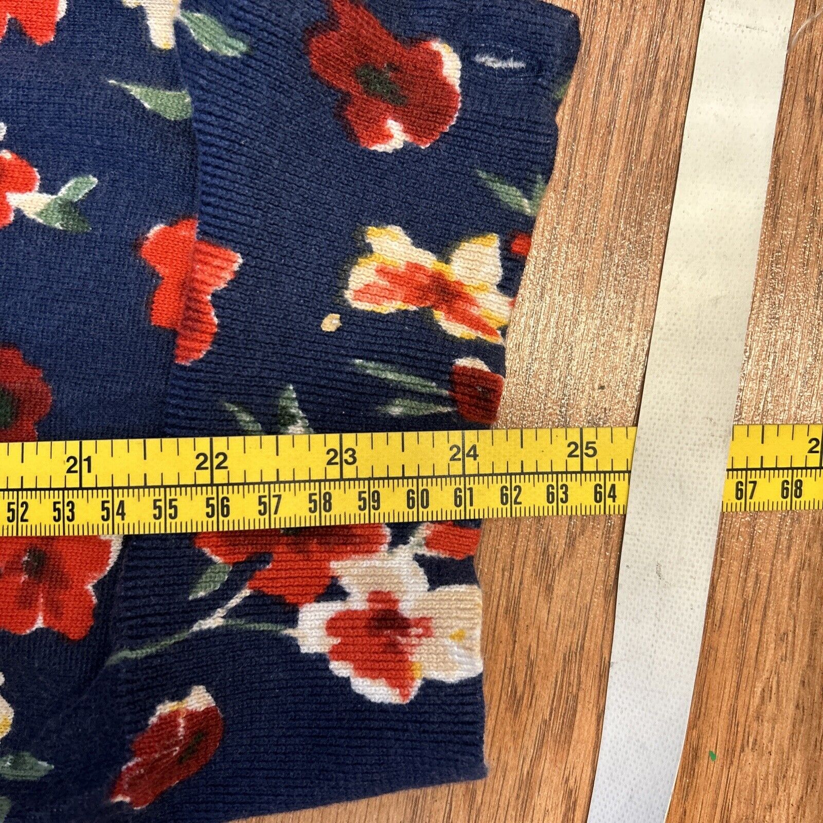 Lands End Cardigan Womens Large Petite Navy Red Floral Supima Sweater