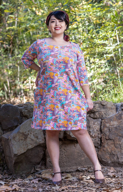 Groovy Mushroom & Snail Pocket Tunic in Pink
