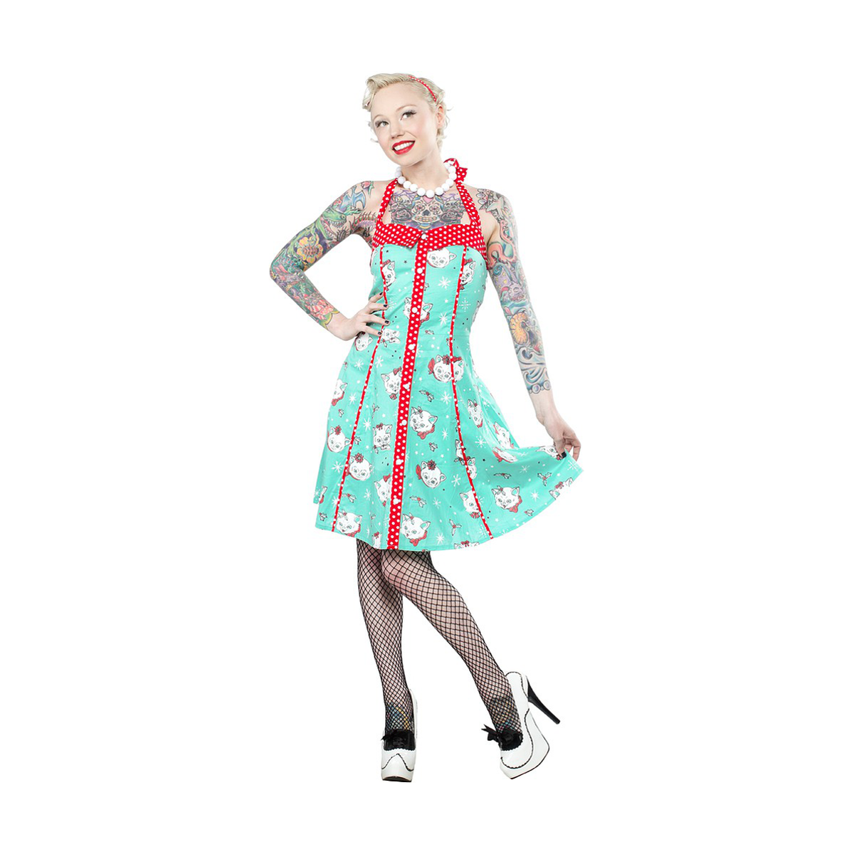 Sourpuss Retro Christmas Kitties Cats 1950s Polka Dots Dress