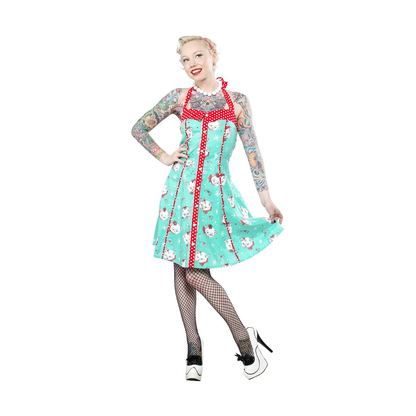 Sourpuss Retro Christmas Kitties Cats 1950s Polka Dots Dress